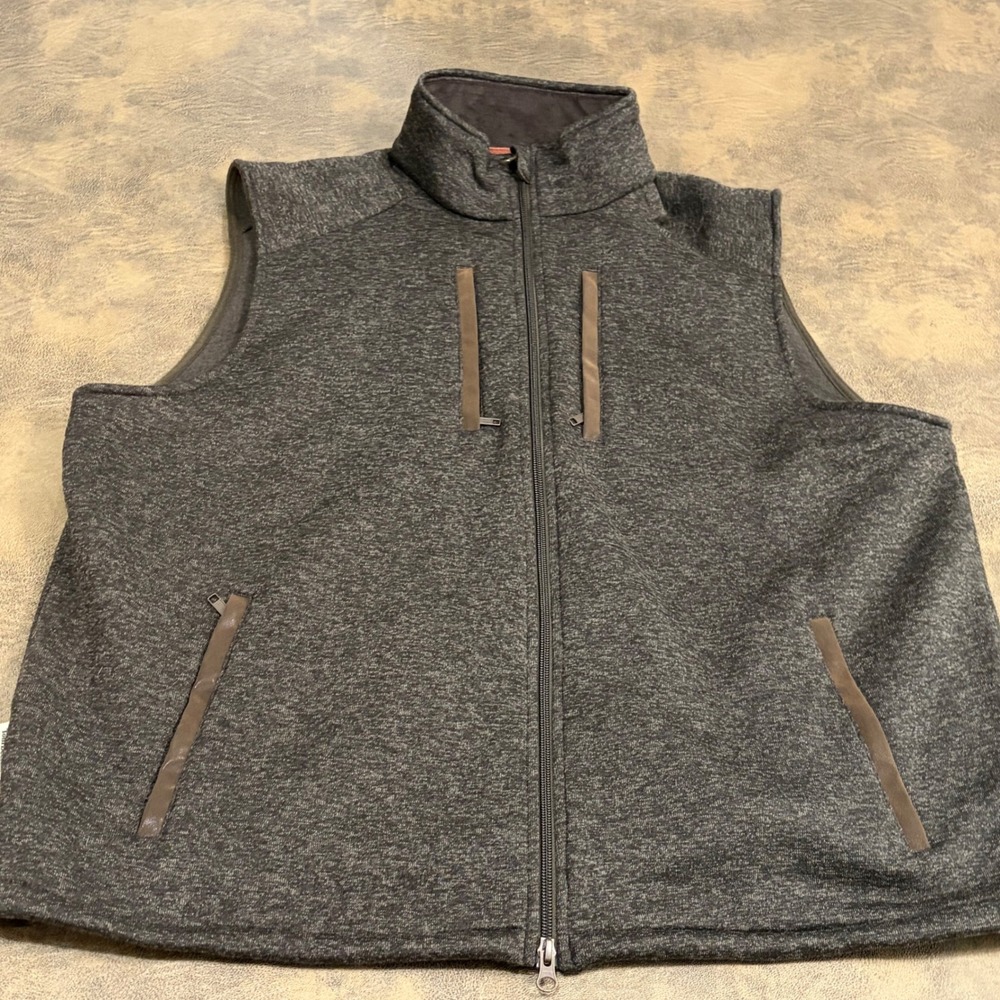 Tom Beckbe Full Zip Vest Mens XXL Gray Fleece Faux Leather Trim